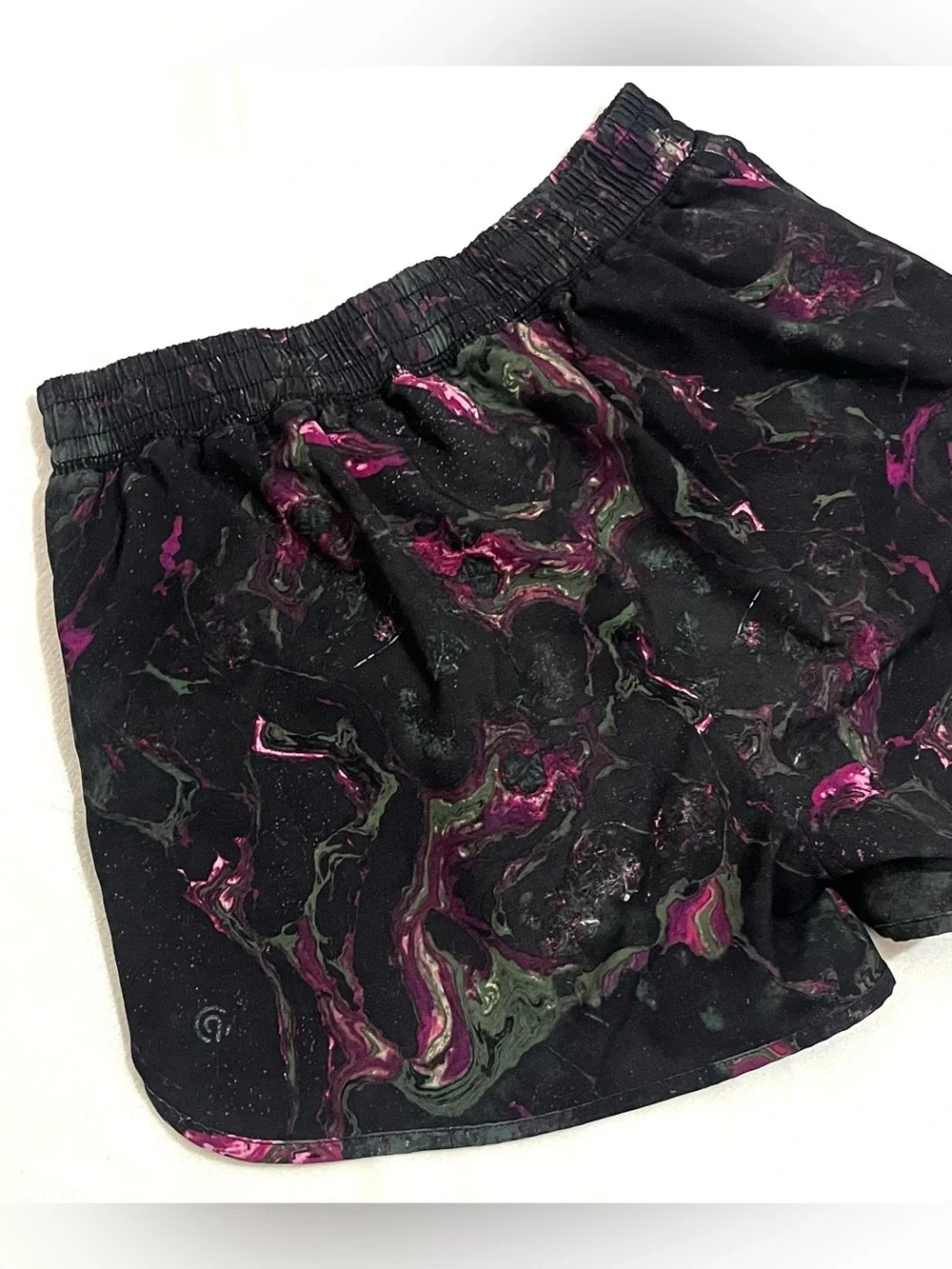 Champion Women’s Black Marble Print Athletic Running Shorts with Liner Sz Small